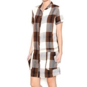 Anthro The Odells Linen Gingham Plaid Shirtdress
